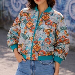 Vintage Casual Isle Dolman Sleeve Full Zip Printed Jacket 90s Y2K Size Medium
